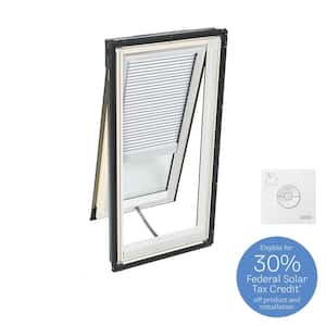 21 in. x 45-3/4 in. Solar Powered Venting Deck Mount Skylight with Laminated Low-E3 Glass and White Room Darkening Blind