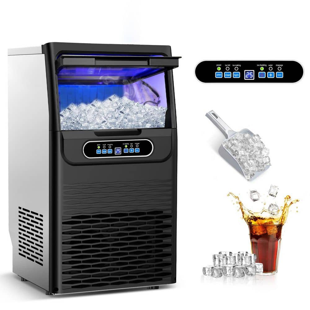 14 in. Freestanding Ice Maker with Spray-Type Ice-Making System 100 lbs. Full Size Ice Cubes Per Day in Black