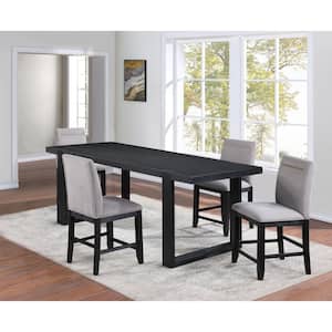 Yves Black Wood Counter Height Dining Set 5-Piece with 4-Gray-Upholstered Side Chairs and 1 18 in. Leaf