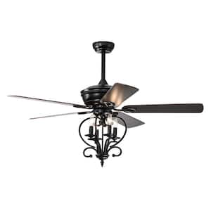 52 in. 3 Speeds Plywood Matte Black Blades Smart Indoor Ceiling Fan with Remote Included and Timer and Downrods