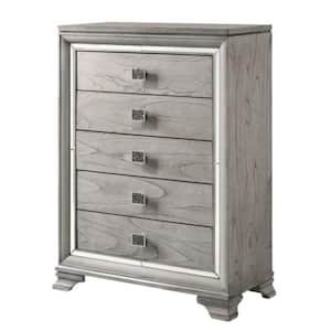 38 in. Gray and Silver 5-Drawer Chest of Drawers