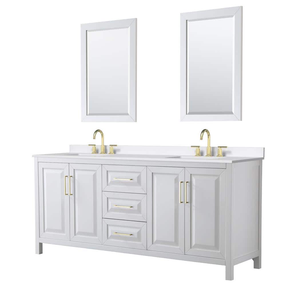 Daria 80 in. W x 22 in. D x 35.75 in. H Double Bath Vanity in White with White Quartz Top and 24 in. Mirrors price history on PriceWatchPro