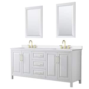 Daria 80 in. W x 22 in. D x 35.75 in. H Double Bath Vanity in White with White Quartz Top and 24 in. Mirrors