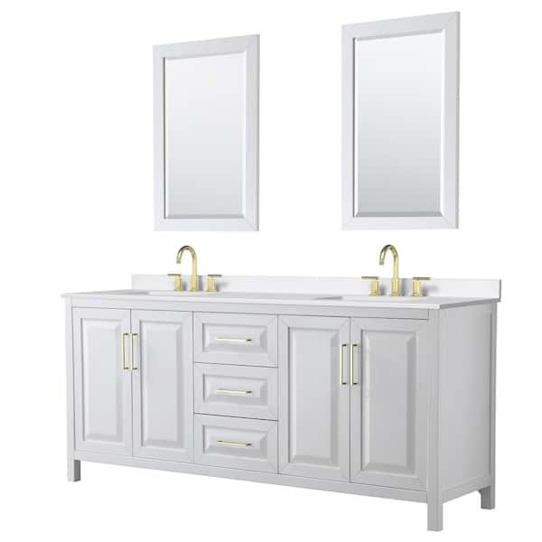 Wyndham Collection Daria 80 in. W x 22 in. D x 35.75 in. H Double Bath Vanity in White with White Quartz Top and 24 in. Mirrors