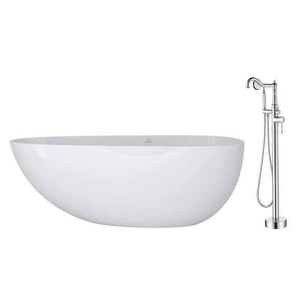 CASAINC KCYL0014-67CP01 67 L x 33 W Freestanding Soaking Solid Surface Bathtub with Faucet Color: Chrome