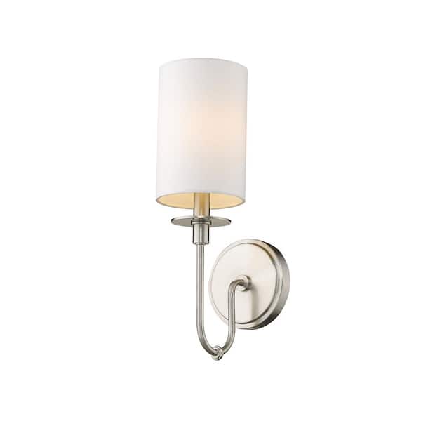 Unbranded 1-Light Brushed Nickel Wall Sconce with White Fabric Shade