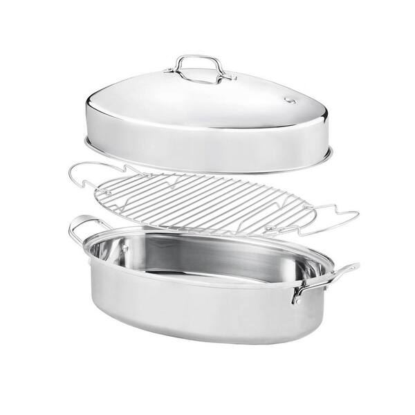 25 qt. Large Stainless Steel Non-Stick Roasting Pan with Rack and Lid for Turkey,Chicken, Dishwasher-safe