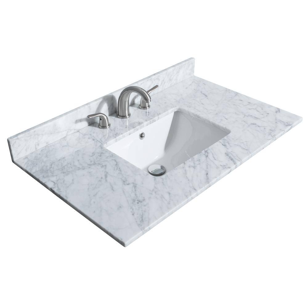 Miranda 36" Dark Blue Single Bathroom Vanity with White Carrara Marble Top and Brushed Gold Trim