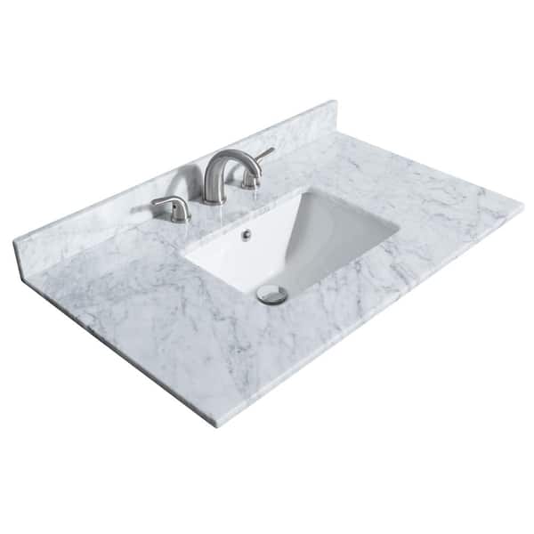 Wyndham Collection 36 in. W x 22 in. D Marble Single Basin Vanity Top in White Carrara with White Basin