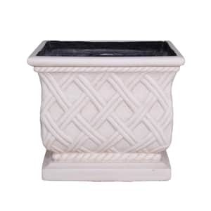 17.75 in. Light Aged White Cast Stone Square Lattice Planter