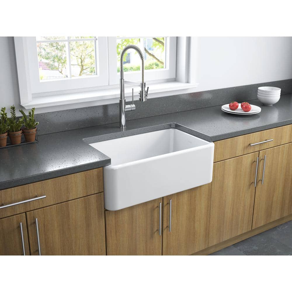 White 30-Inch Fireclay Farmhouse Single Basin Sink