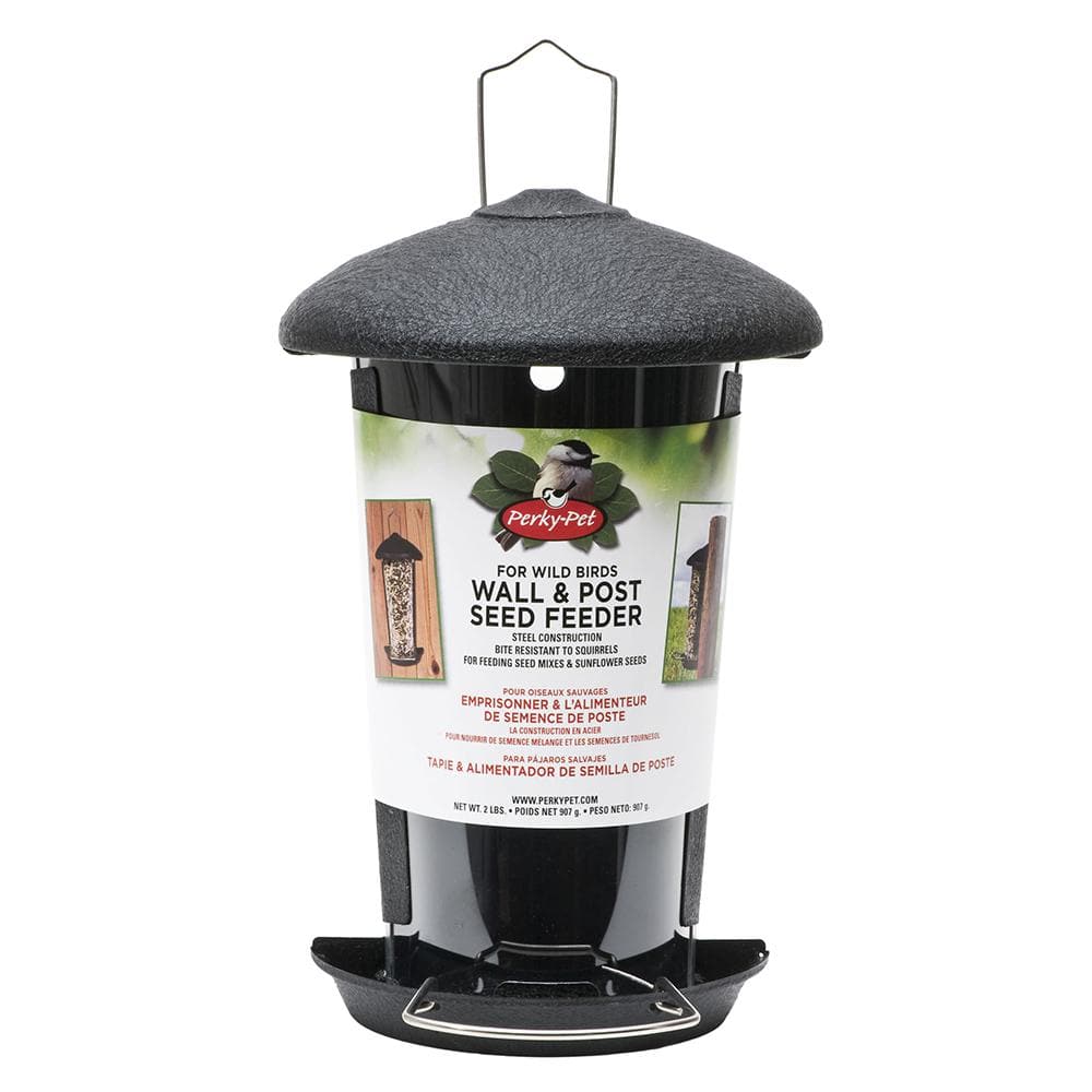 Black Plastic and Wood Wall Mount Bird Feeder with Tray