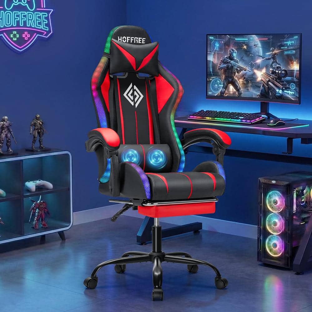Hoffree Faux Leather Massage Reclining Ergonomic Gaming Chair in