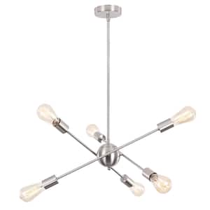 6-Light Sputnik Nickel Chandelier for Living Room Bedroom with No Bulbs Included