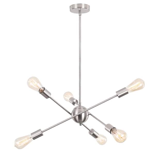 LWYTJO 6-Light Sputnik Nickel Chandelier for Living Room Bedroom with No Bulbs Included