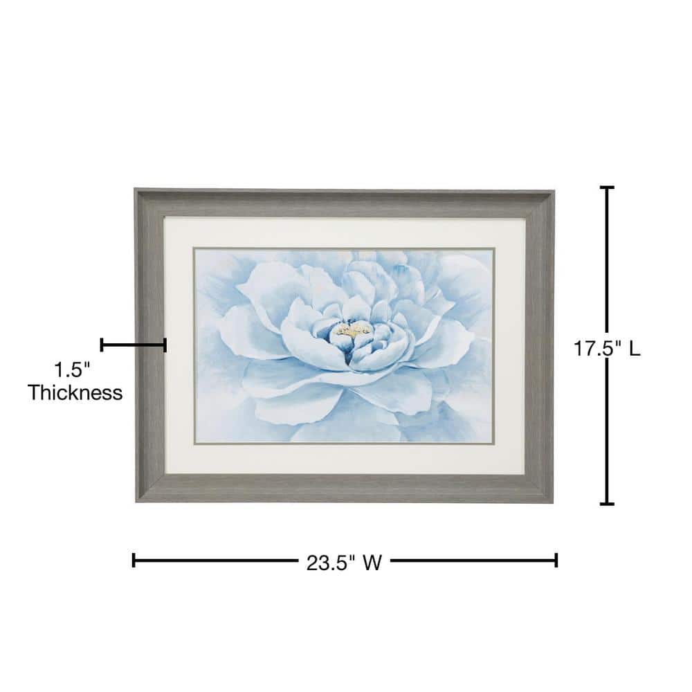 23.5" x 17.5" Blue Peony Flower Print in Gray Wooden Frame