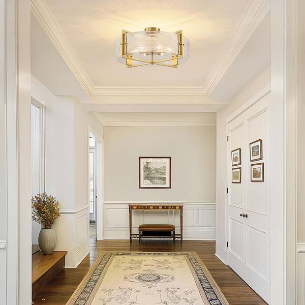 Y'INSP 23.6 in. 6-Light Drum Brushed Brass Modern Farmhouse Semi
