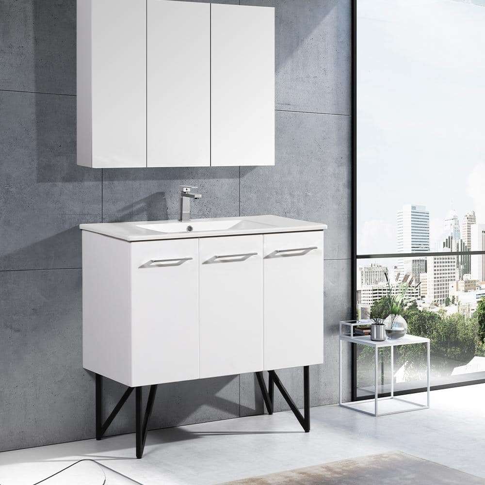 Swiss Madison Annecy 36 in. Single, 2-Door, 1 Drawer Bathroom Vanity in White with White Basin