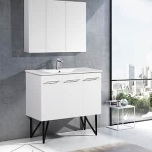 Annecy 36 in. Single, 2-Door, 1 Drawer Bathroom Vanity in White with White Basin