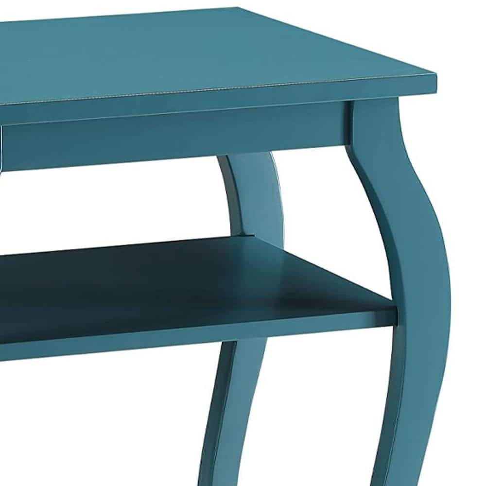 Becci Teal Wood Dual-Facing End Table with Open Storage