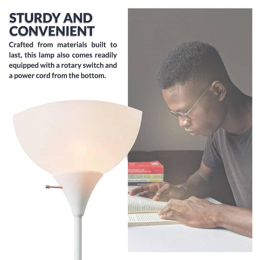 Newhouse 71-Inch White Glass Torchiere Floor Lamp