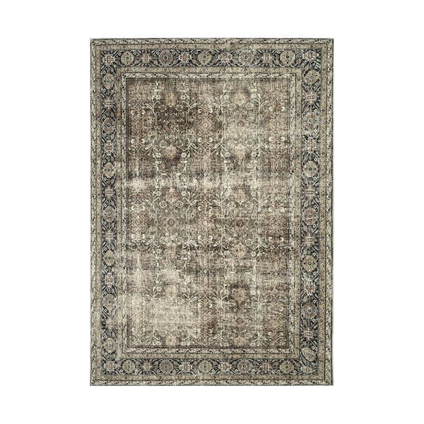 Kingston Brown 4 ft. x 6 ft. Distressed Herati All Over Design Area Rug