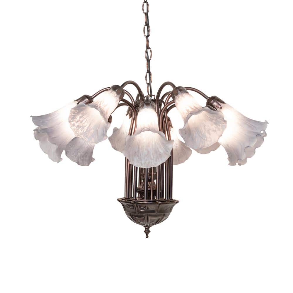 24 in. Wide Gray Tiffany Pond Lily 12 Light Chandelier