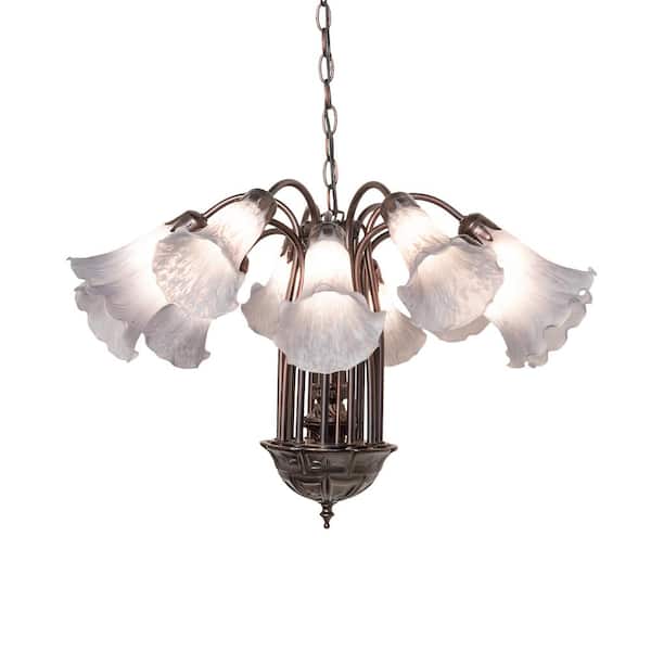 24 in. Wide Gray Tiffany Pond Lily 12 Light Chandelier