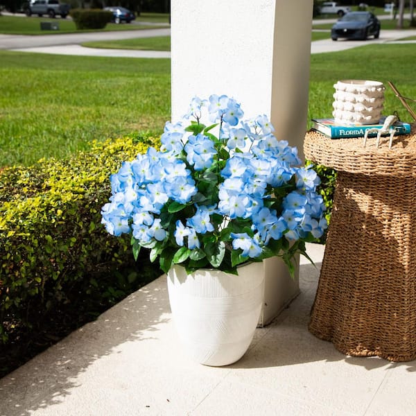 Nearly Natural 19 in. Blue UV Resistant Artificial Hydrangea Bush  (Indoor/Outdoor) - (Set of 3) P2294-S3-BL