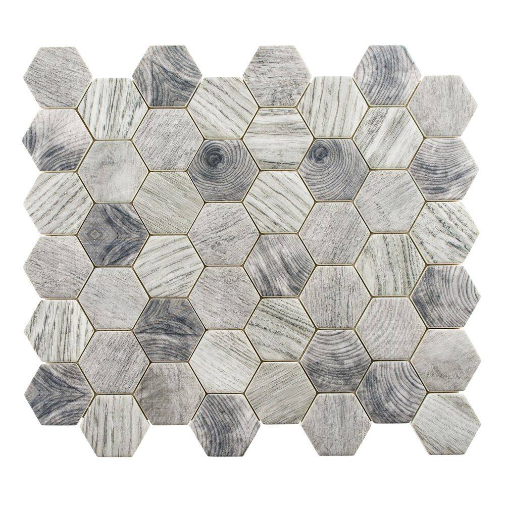 Terrain Ashwood Gray/Dark Gray 4.5 in. x 8.25 in. Hexagon Wood-Look Smooth 