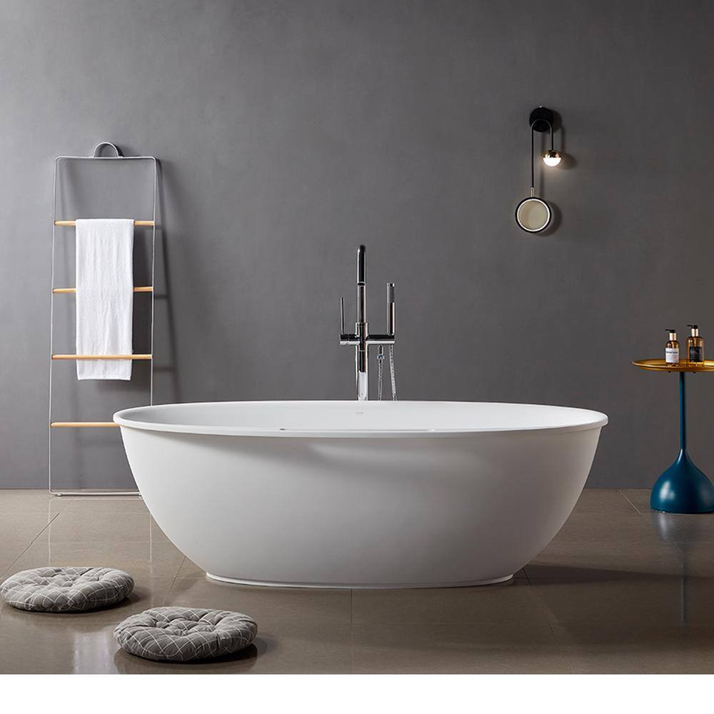 65'' White Fiberglass Freestanding Soaking Bathtub