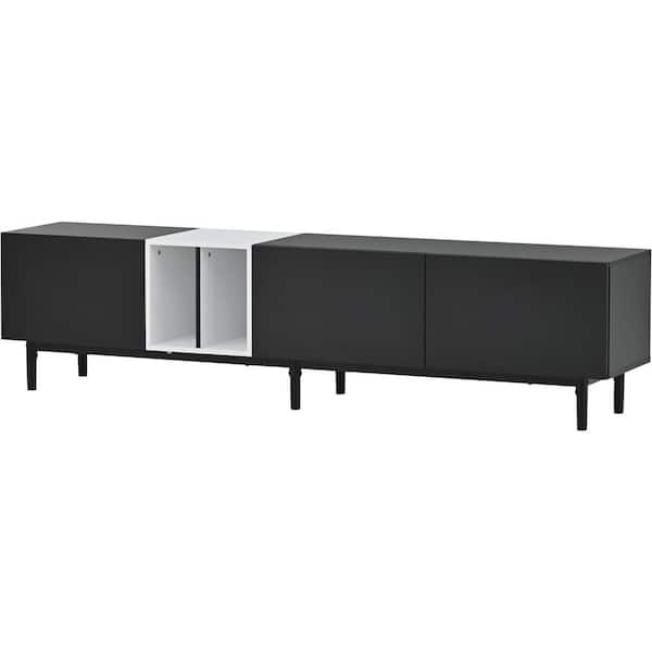 Polibi Black TV Stand Fits TV's up to 80 in. with 3-Doors