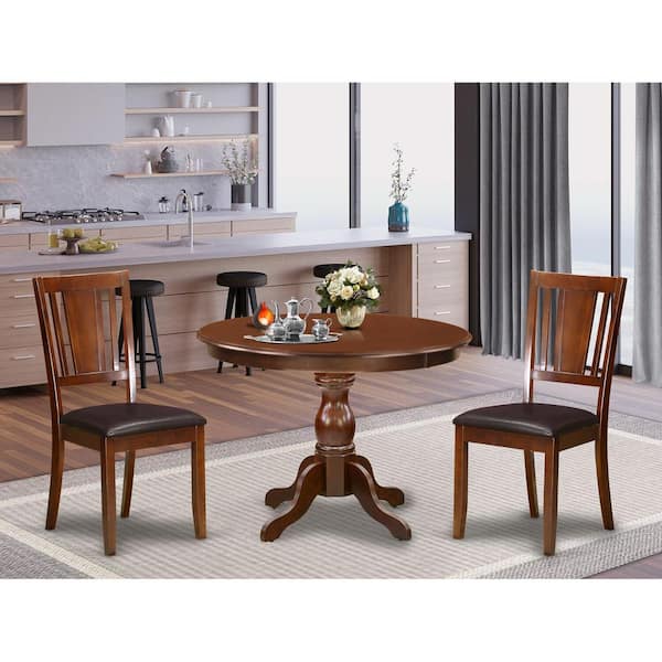 East West Furniture 3-Piece Mahogany Finish Solid Wood Top - Dining Room Set - Seats 4