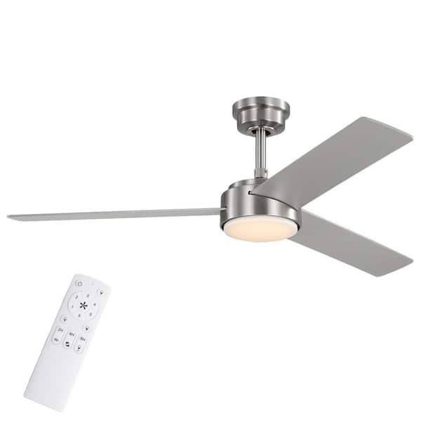 Cornwall 52 in. Brushed Nickel Downrod Standard Ceiling Fan with 3-Blades, White Adjustable LED, DC Motor, and Remote
