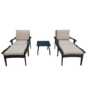 5-Pieces Wicker Patio Conversation Set, Patio Furniture Outdoor Chair and Ottoman, Seating Group with Beige Cushions