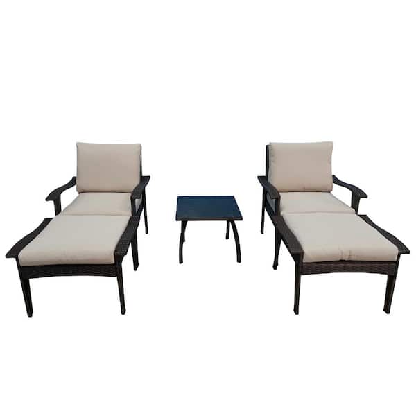 Unbranded 5-Pieces Wicker Patio Conversation Set, Patio Furniture Outdoor Chair and Ottoman, Seating Group with Beige Cushions