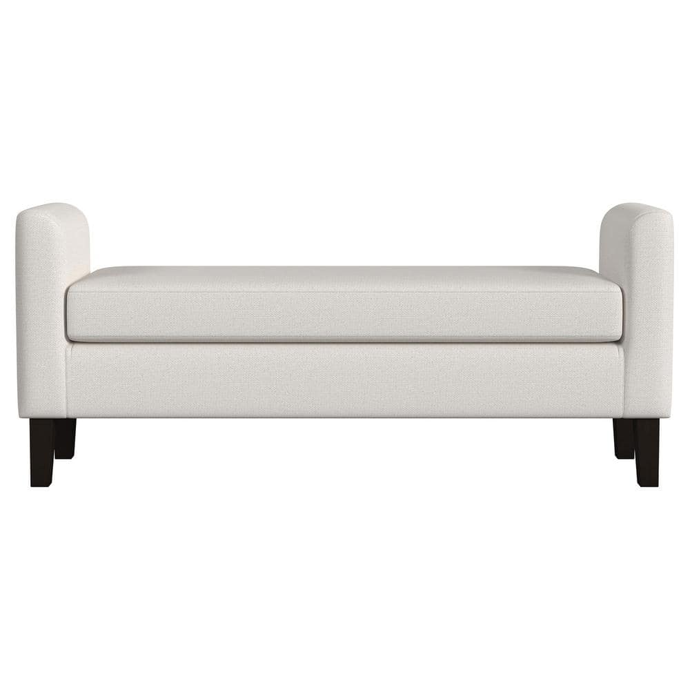Vanilla Upholstered Transitional Bench with Armrests
