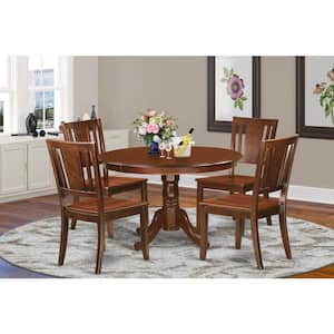 5-Piece Round Mahogany Finish Solid Wood Top Dining table with 4 Chairs with Lattice Back