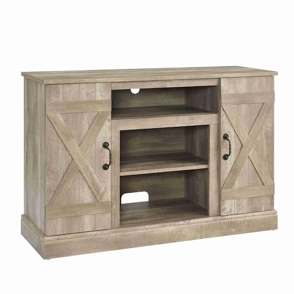 Polibi Light Gray TV Stand Fits TV's up to 50 in. with Open and Closed Storage Space, Ashland Pine