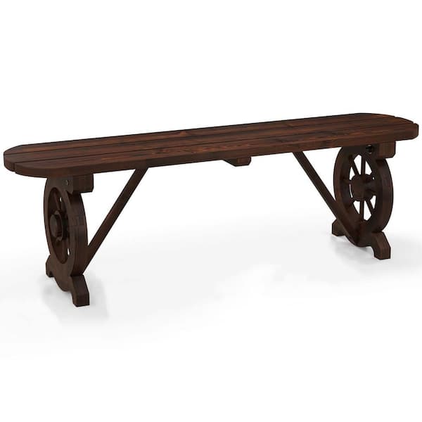 Reviews For Costway Brown Wood Outdoor Bench With Wagon Wheel Base