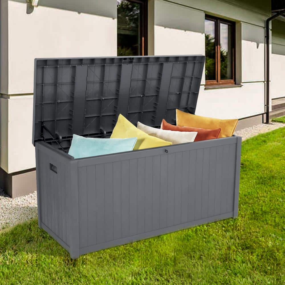Gray Plastic Lockable Outdoor Deck Storage Box
