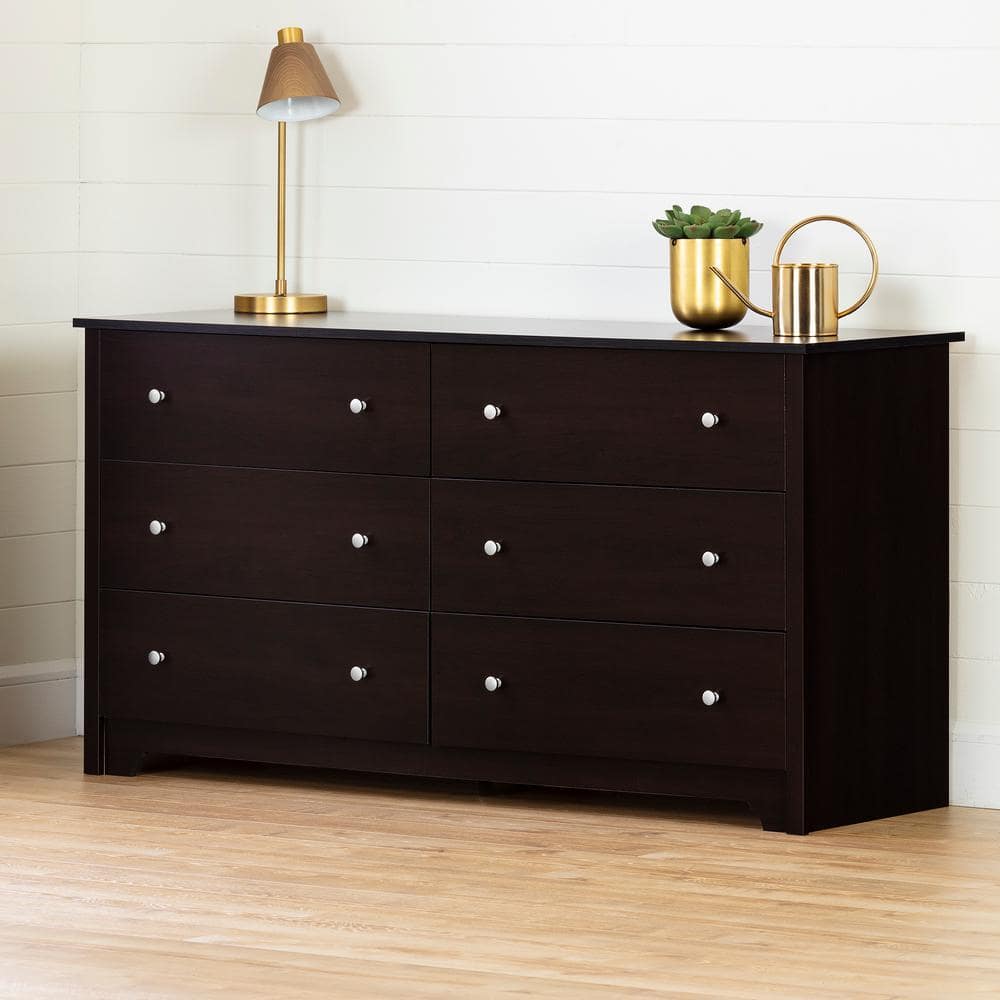 Contemporary Brown 6-Drawer Double Dresser with Deep Storage