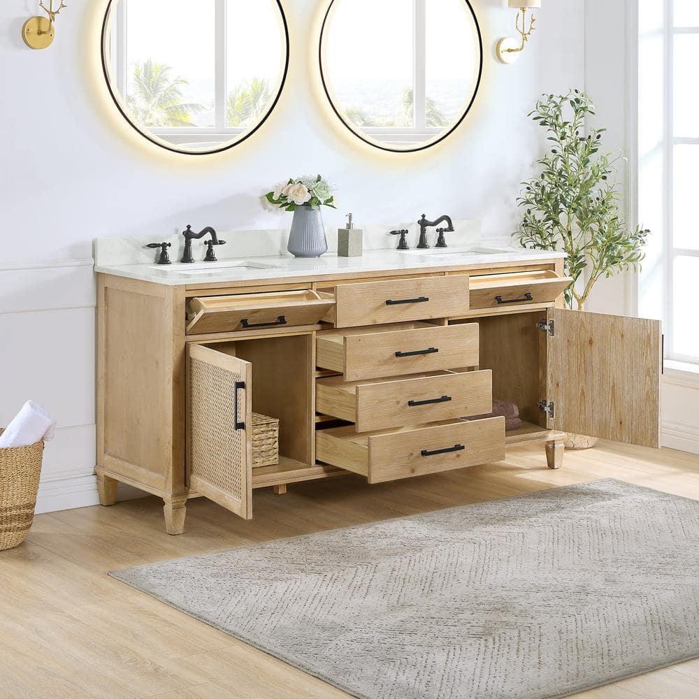 Solana 72" Weathered Fir Vanity with Calacatta Quartz Top