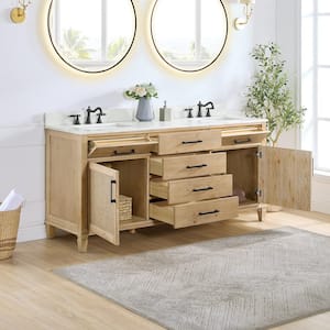 Solana 72 in. W x 22 in. D x 34 in. H Double Sink Bath Vanity in Weathered Fir with Calacatta White Quartz Top