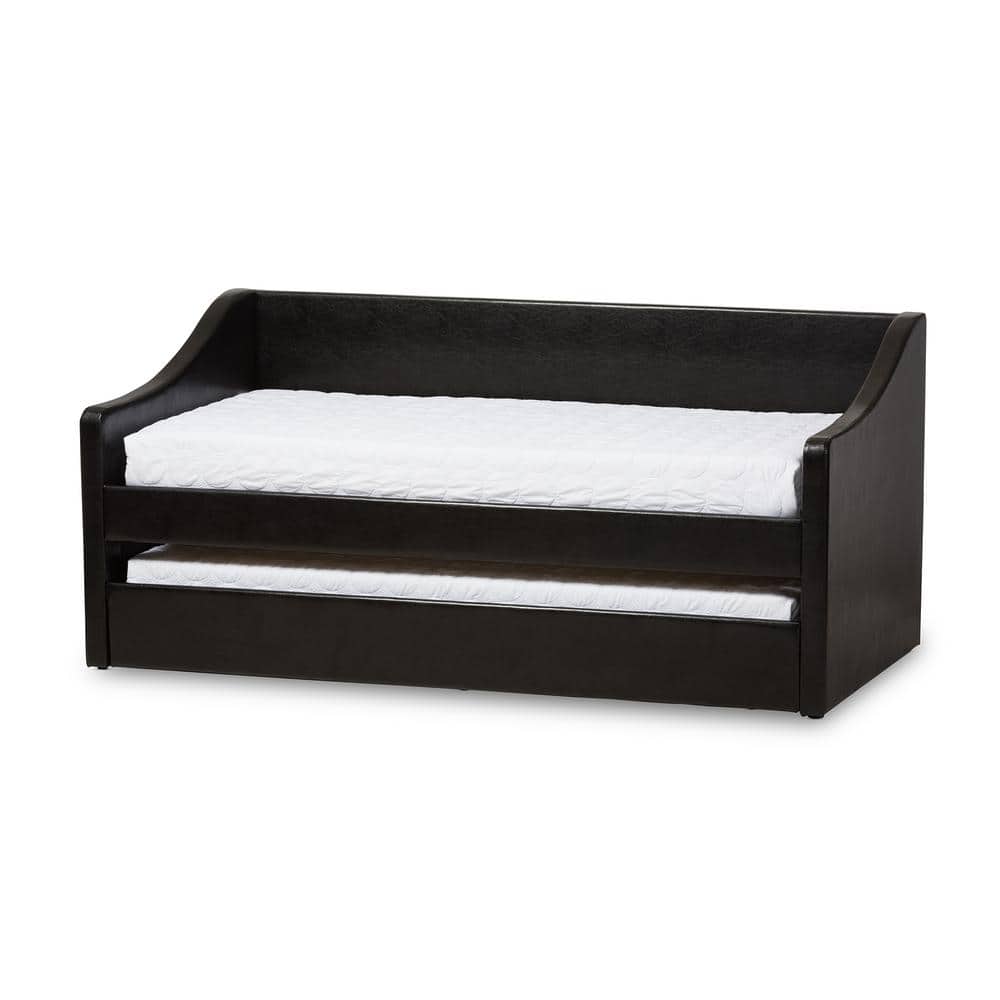 Twin Black Faux Leather Upholstered Daybed with Trundle