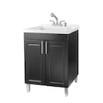 24 in. x 21.75 in. x 33.75 in. Thermoplastic Drop-In Utility Sink, Stainless Faucet, Soap Dispenser, Black MDF Cabinet