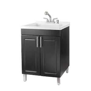 24 in. x 21.75 in. x 33.75 in. Thermoplastic Drop-In Utility Sink, Stainless Faucet, Soap Dispenser, Black MDF Cabinet