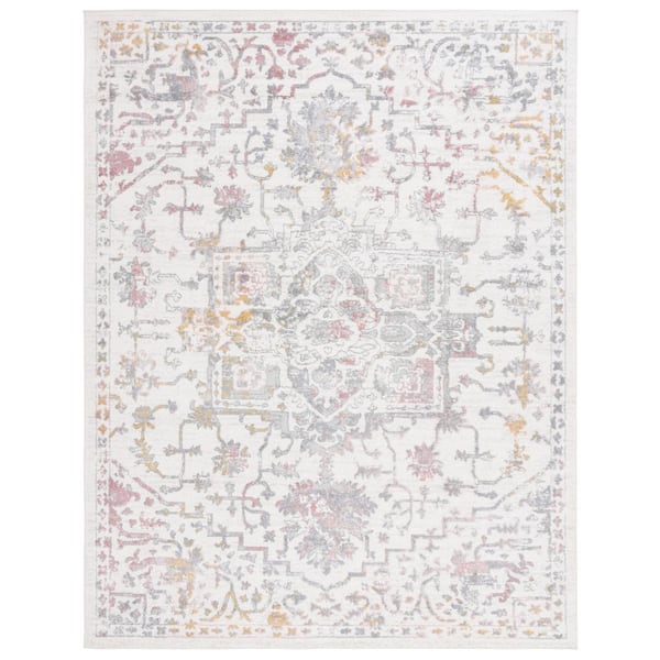 Layla 8 ft. x 10 ft. Ivory Gray/Pink Distressed Ornate Area Rug