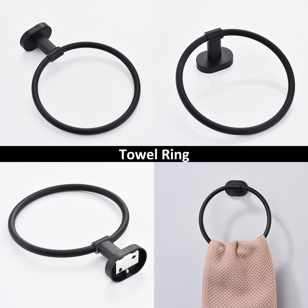 Matte Black Stainless Steel Wall Mounted Towel Ring Set