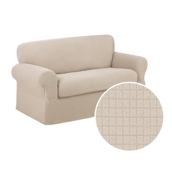 Zenna Home Reeves Stretch White Loveseat Slipcover (2-Piece)